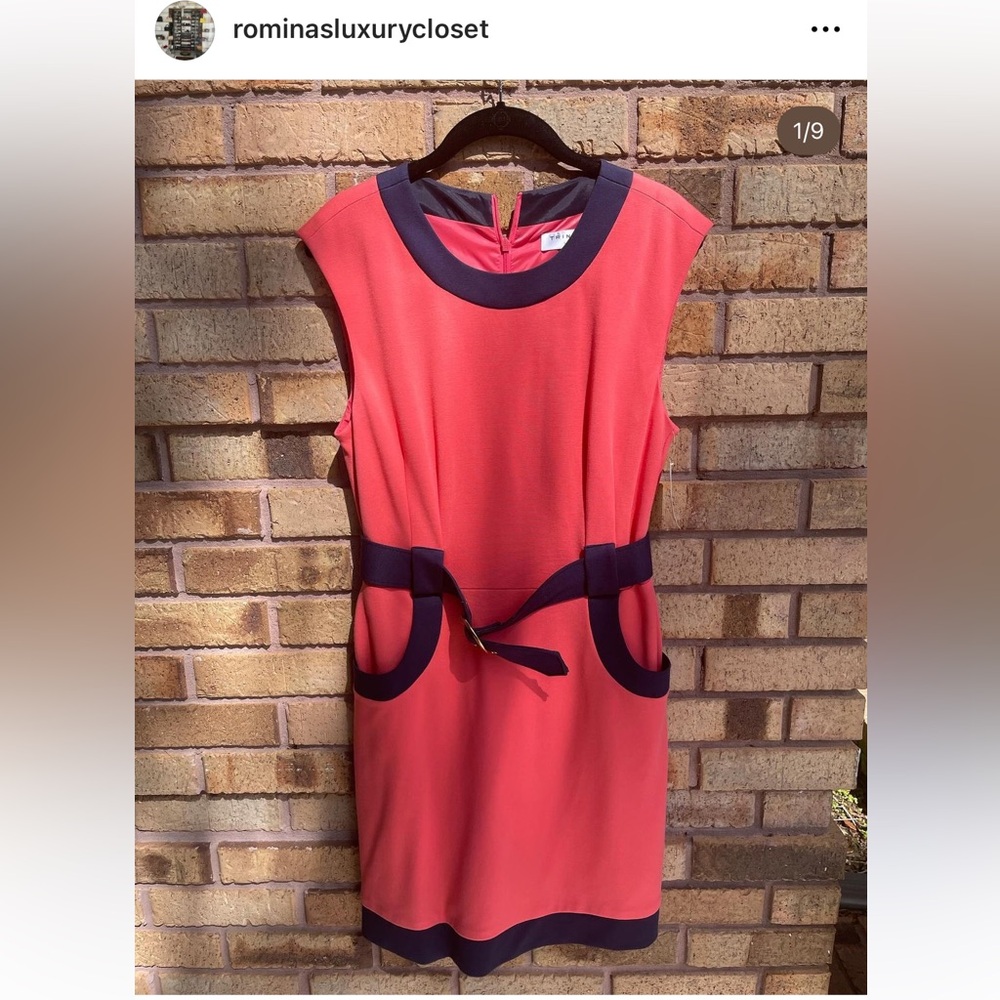 💖 Trina Turk A-Line Coral w Navy Blue Contrast Dress 💙